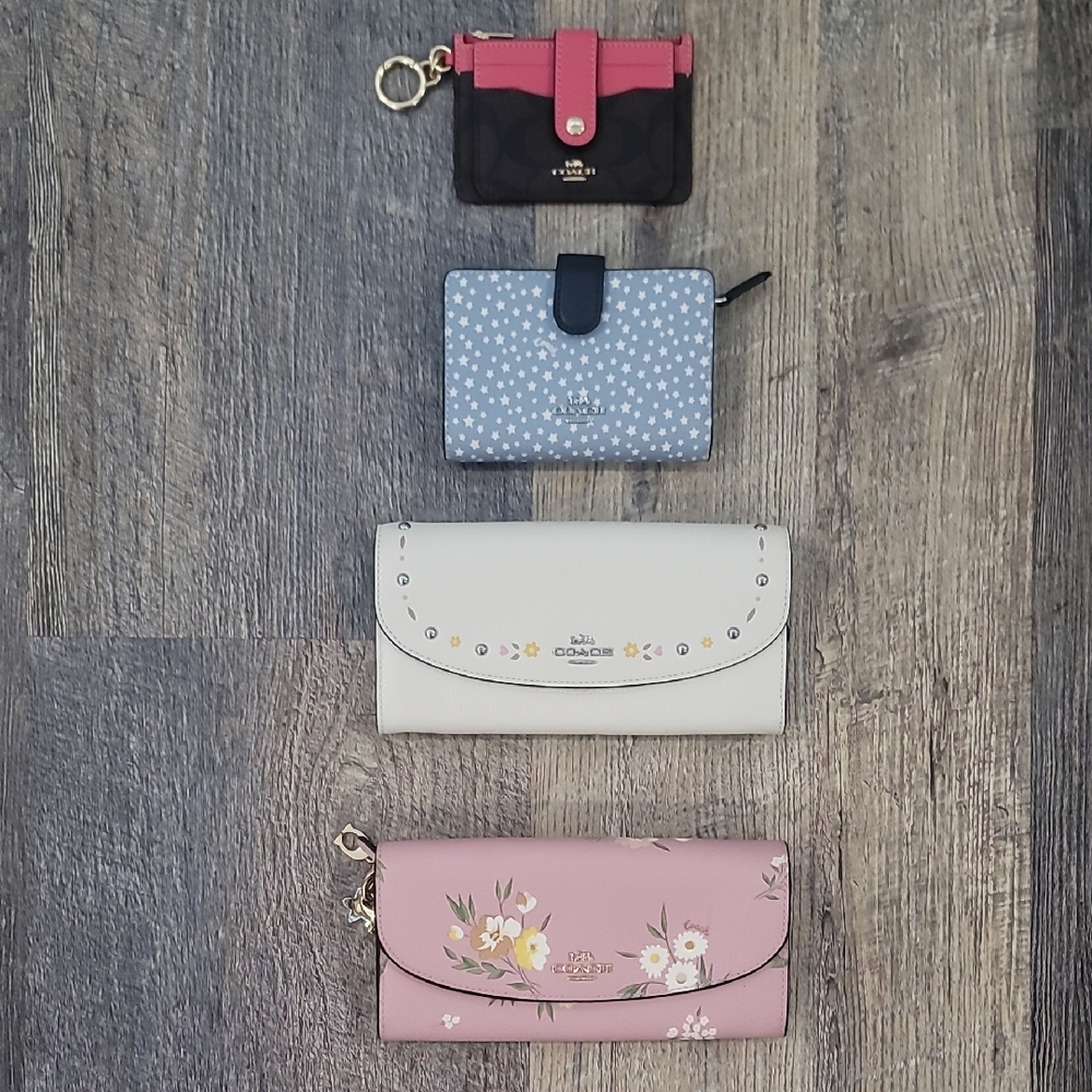 Coach Women's Pink, Blue, Black, and White Wallet Set